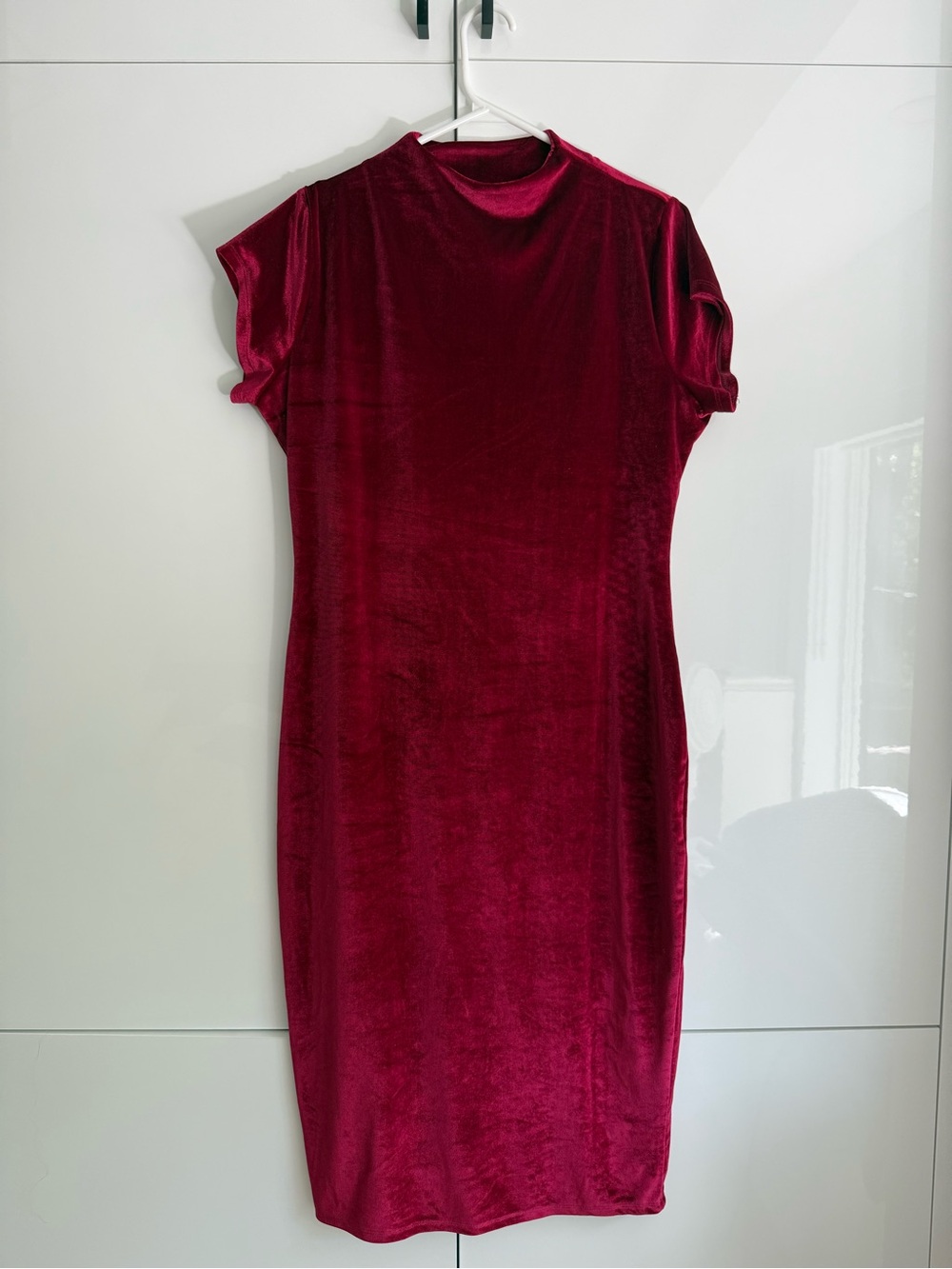 Unique Vintage Velvet Midi Dress in Wine Red